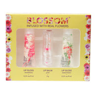 Blossom 3 Piece Gift Set - Moisturizing Lip Gloss & Color Changing Lip Balm (Strawberry, Pink, Watermelon)