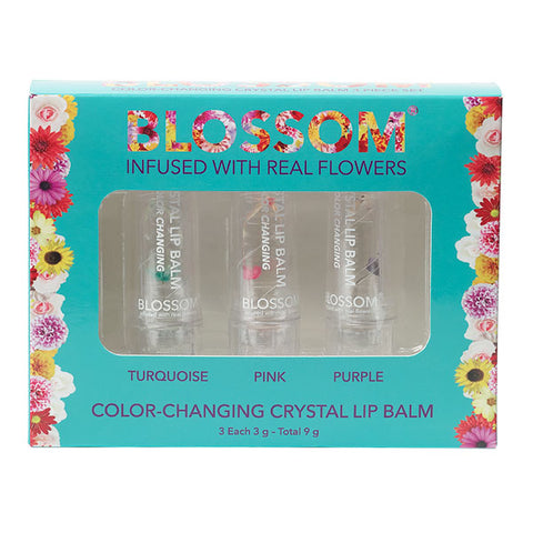 3 Piece Gift Set - Color-Changing Crystal Lip Balm (Turquoise, Pink, Purple)