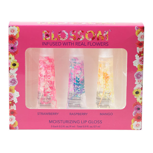 Blossom 3 Piece Gift Set - Moisturizing Lip Gloss (Strawberry, Raspberry, Mango)