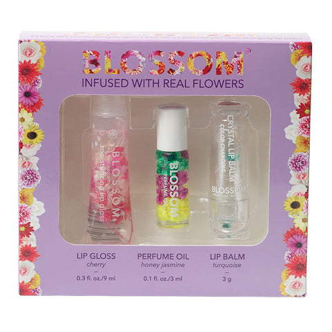 3 Piece Gift Set - Moisturizing Lip Gloss, Mini Roll-on Perfume Oil, Color-changing Lip Balm